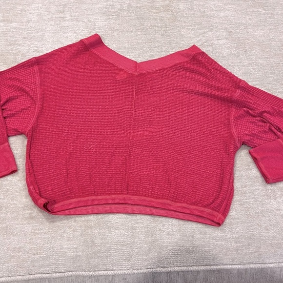 FREE PEOPLE South Side Thermal Top In Magenta Pink Lagenlook Boho Barbiecore M - Picture 3 of 3